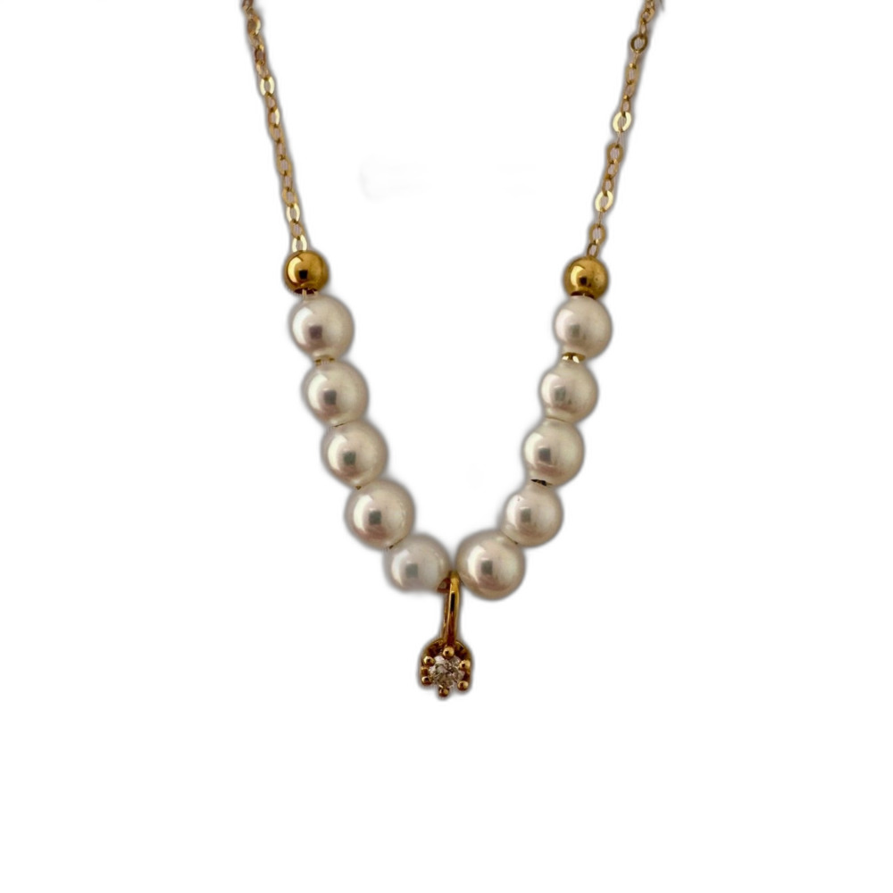 Solid 18K Gold Top Quality Freshwater Pearl & Diamond Solitaire Necklace